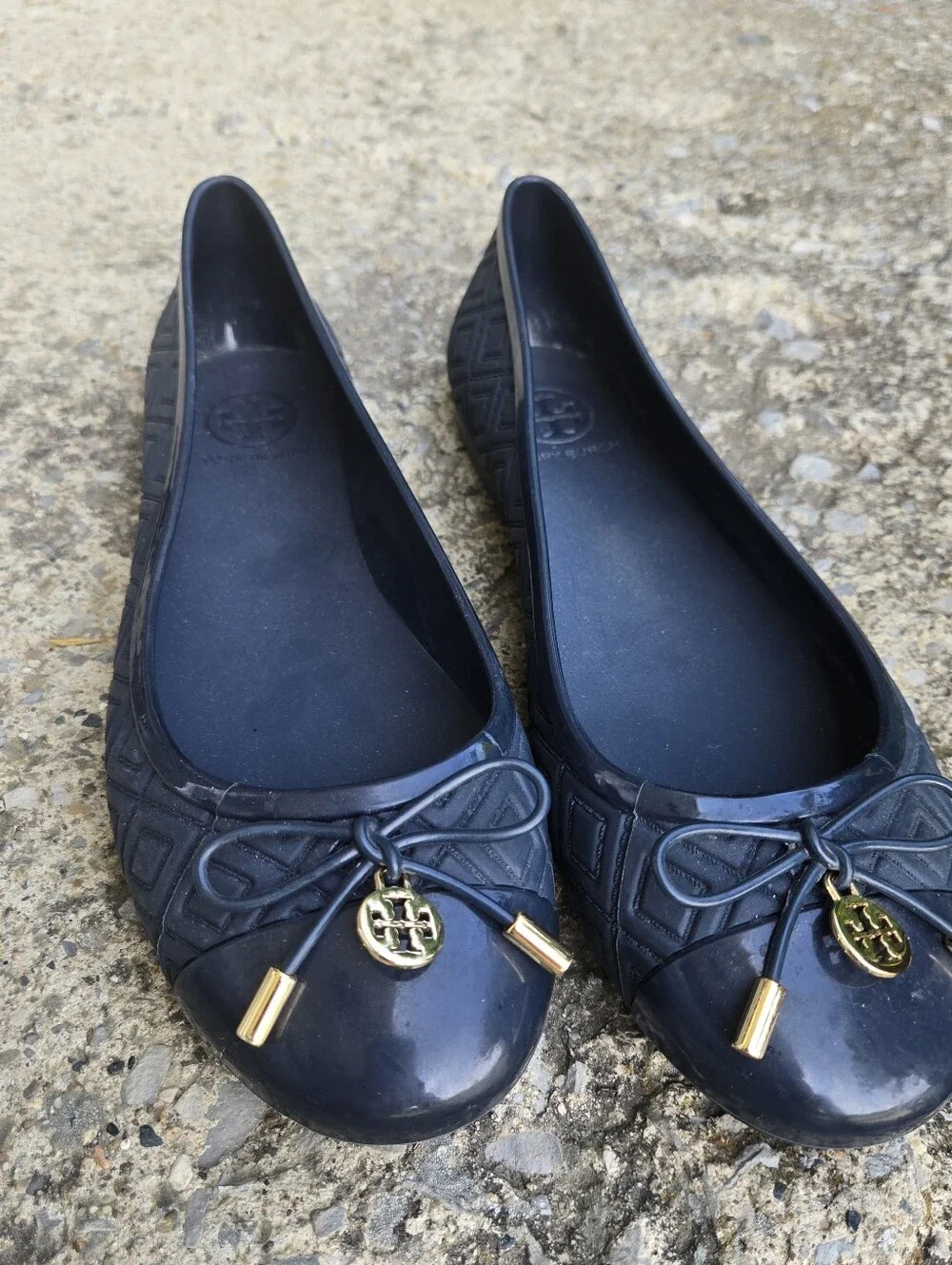 Tory Burch Jelly Flats Navy Blue Bow Size 8